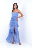 Vanna Lace Tiered Maxi Dress Periwinkle