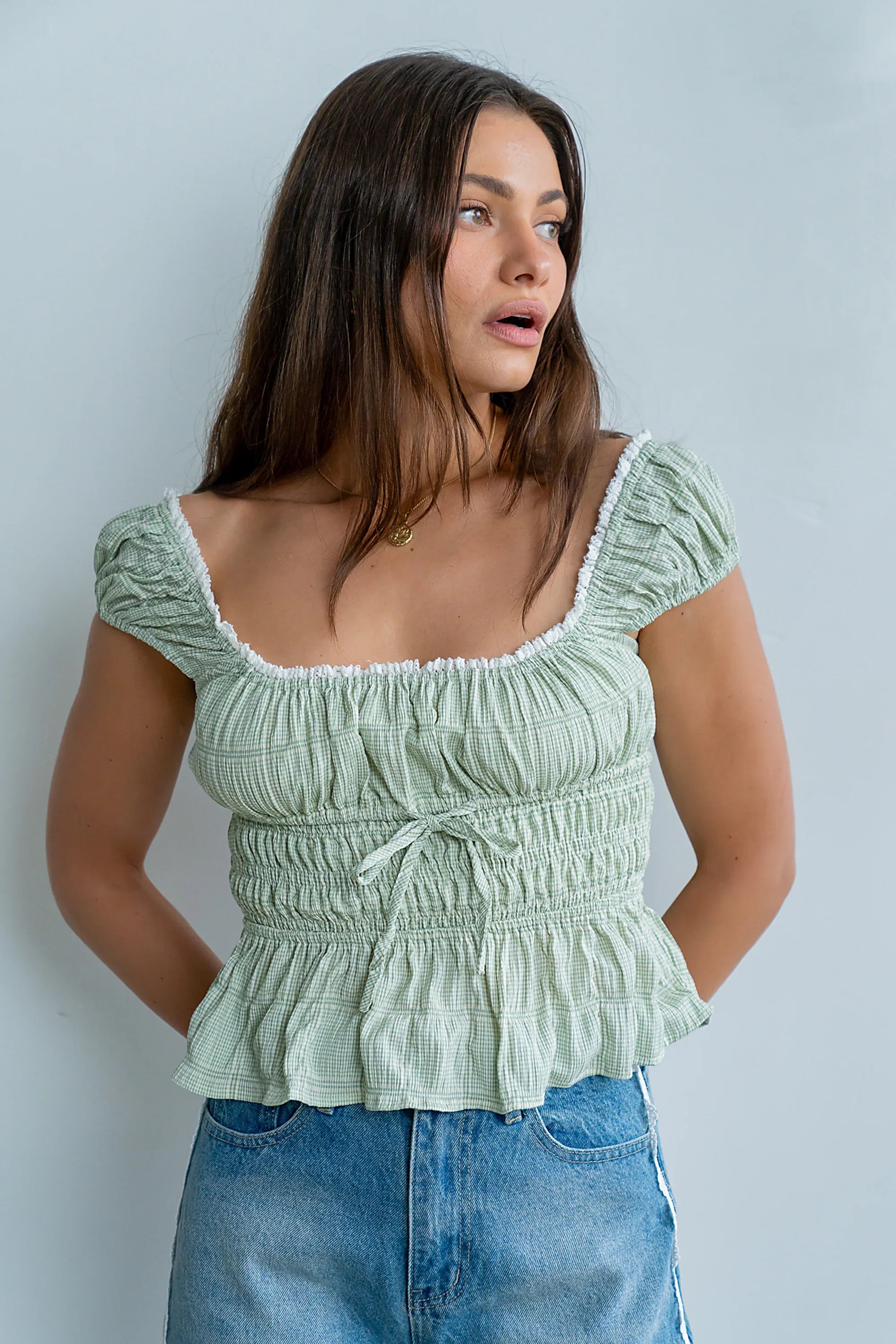 Naya Gingham Tank Top in Green