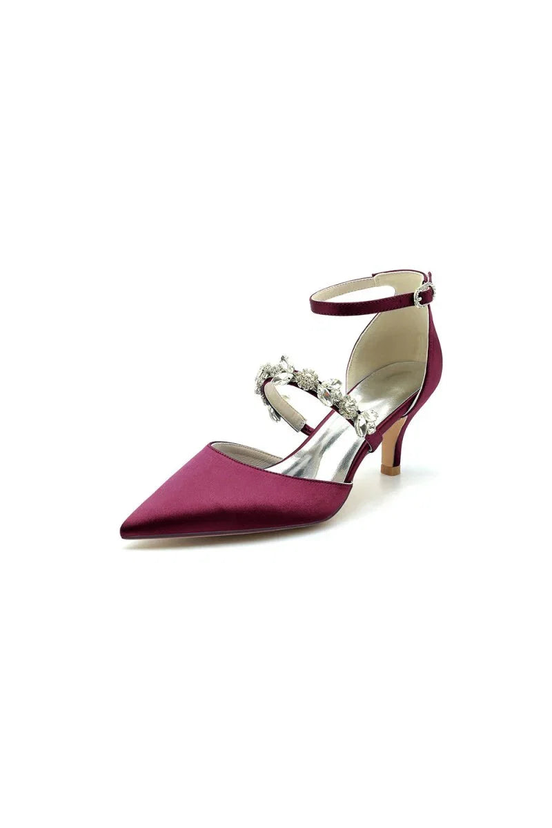 Pointed Toe Rhinestone Ankle Straps High Heels