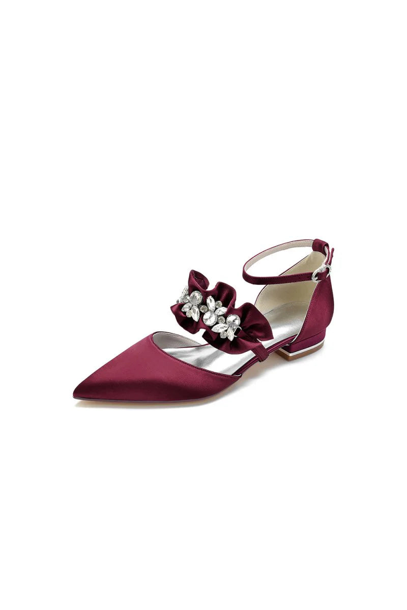 Pointed Toe Rhinestone Beaded Buckle Kitten Heels