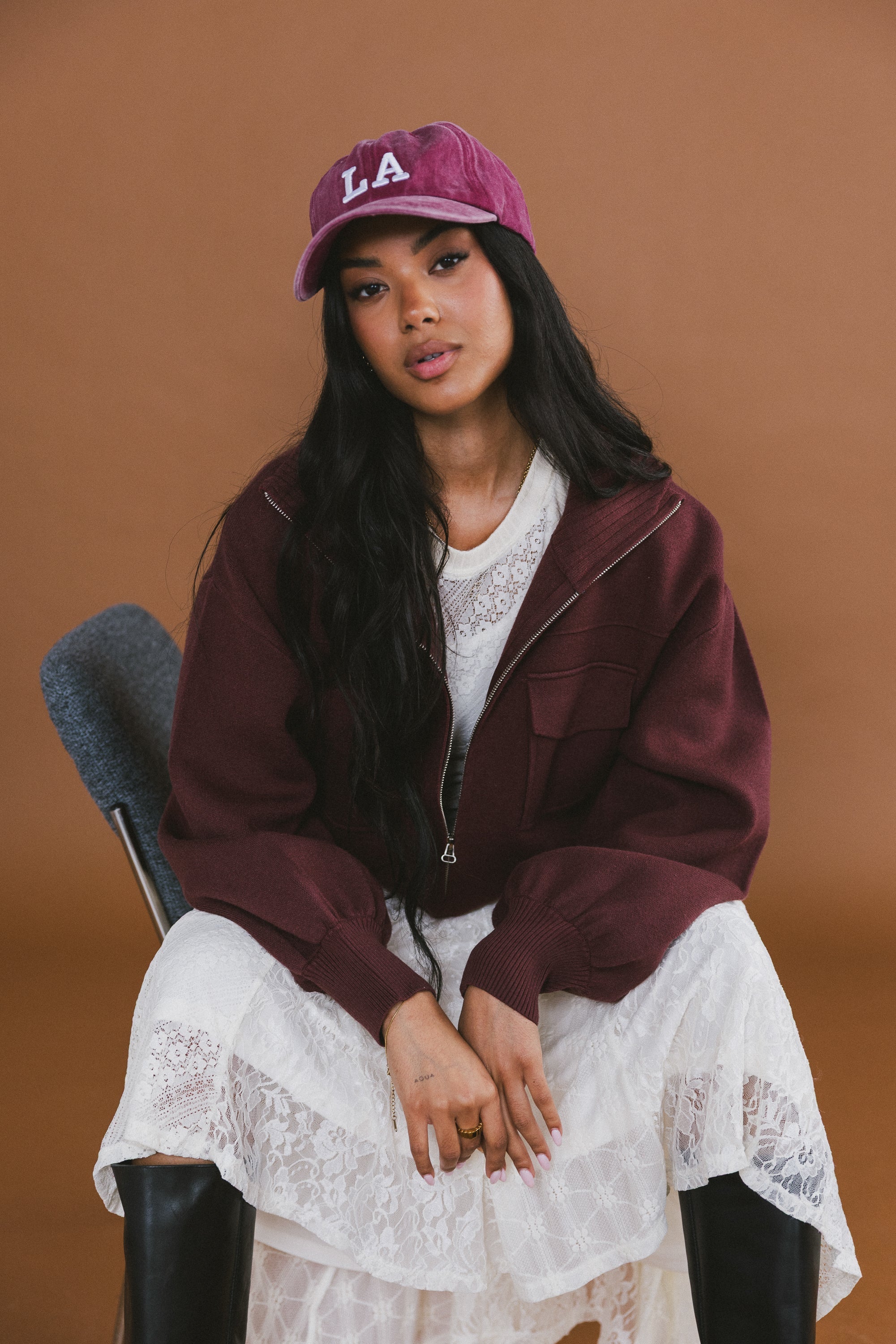 Markus Knit Bomber Jacket in Marsala FINAL SALE