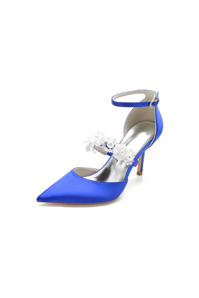 Flower Pearl Strap Pointed Toe High Heels
