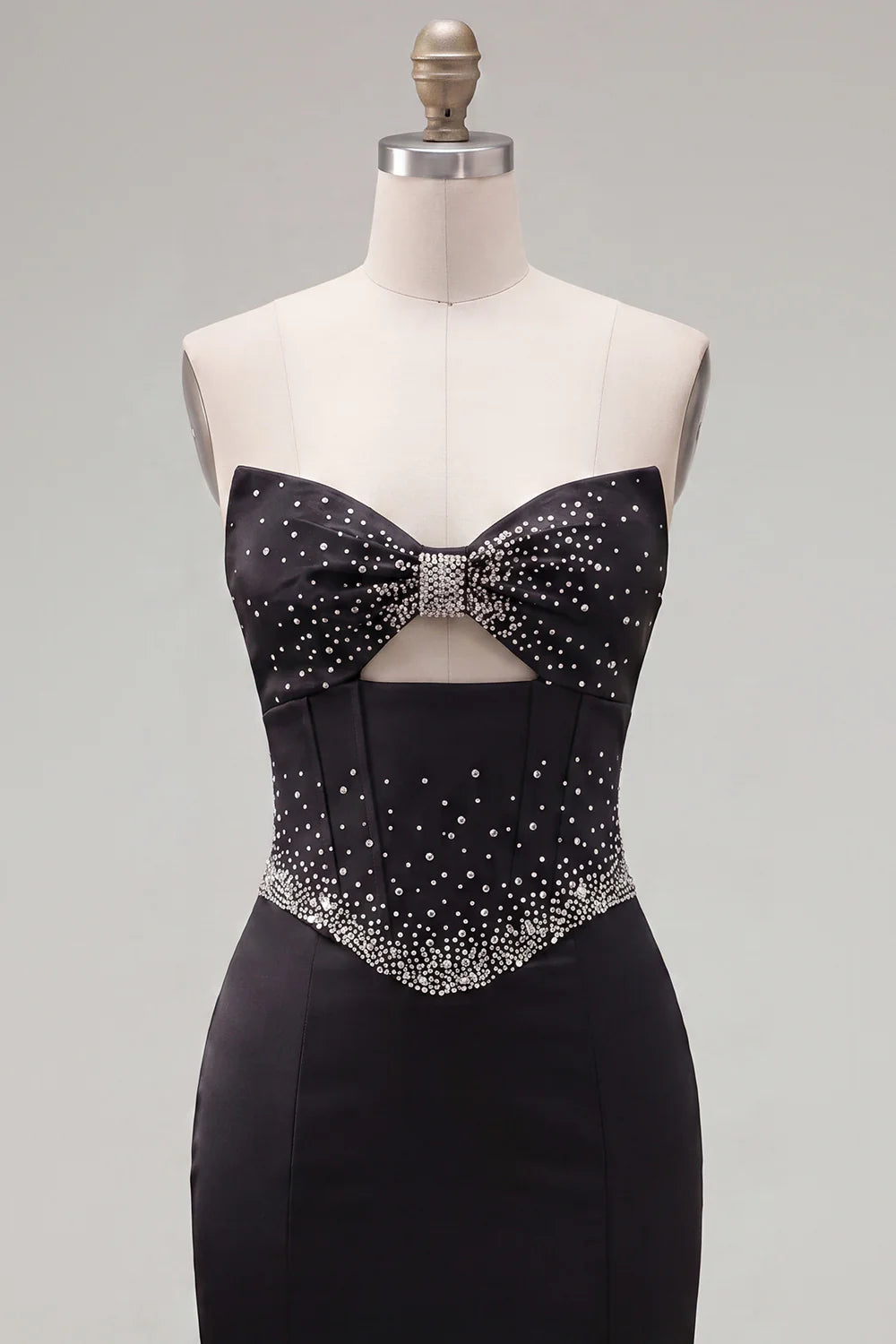 Black Strapless Beaded Cut Out Bodycon Short Homecoming Dress