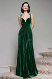 Black Velvet A Line Thick Straps Ruched Maxi Holiday Party Dress