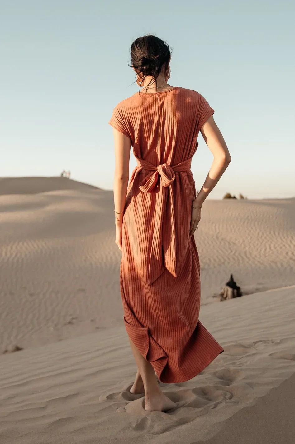 Vaeda Ribbed Tie Dress in Rust FINAL SALE