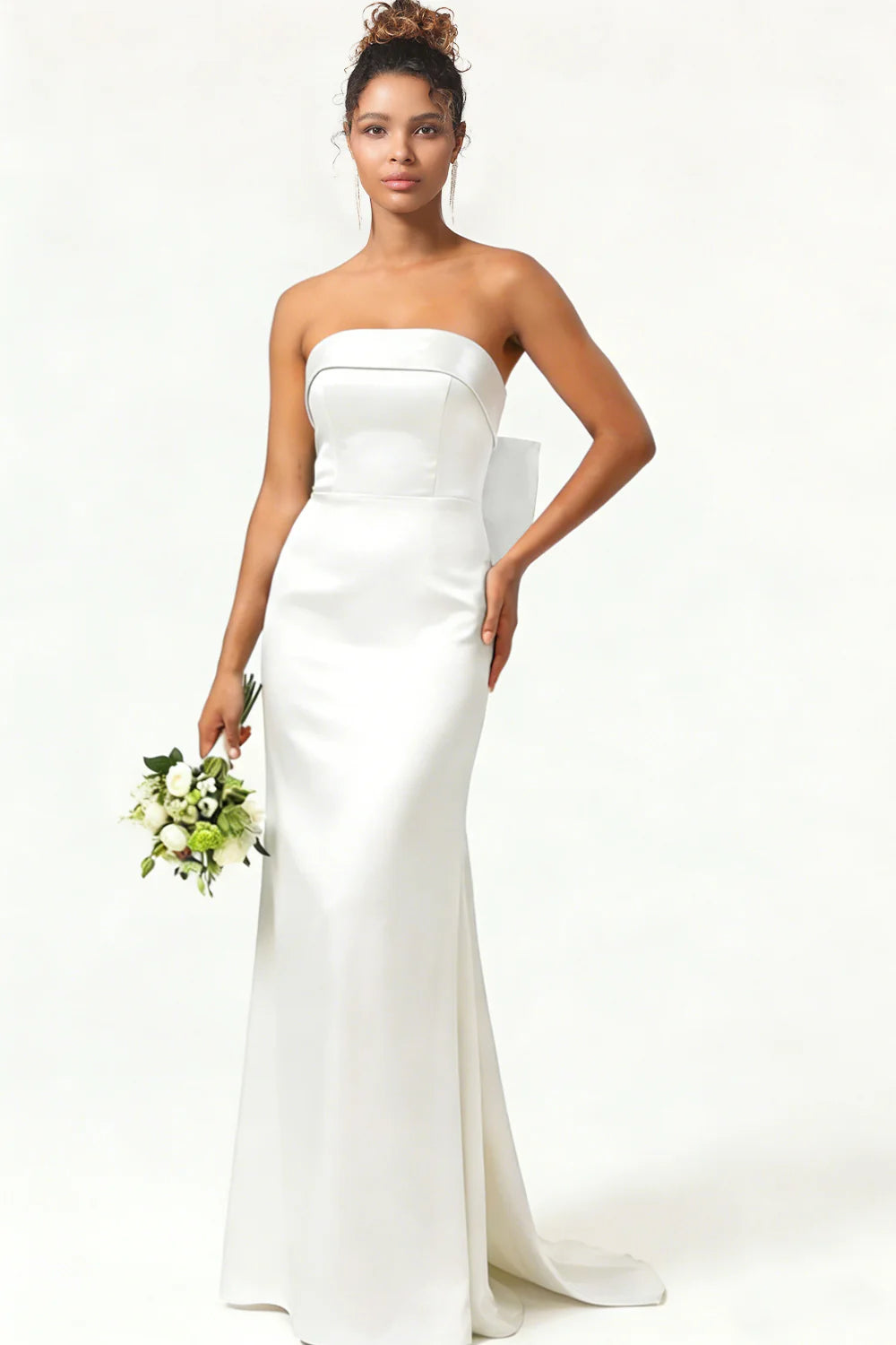 Green Strapless Mermaid Long Bridesmaid Dress with Bow