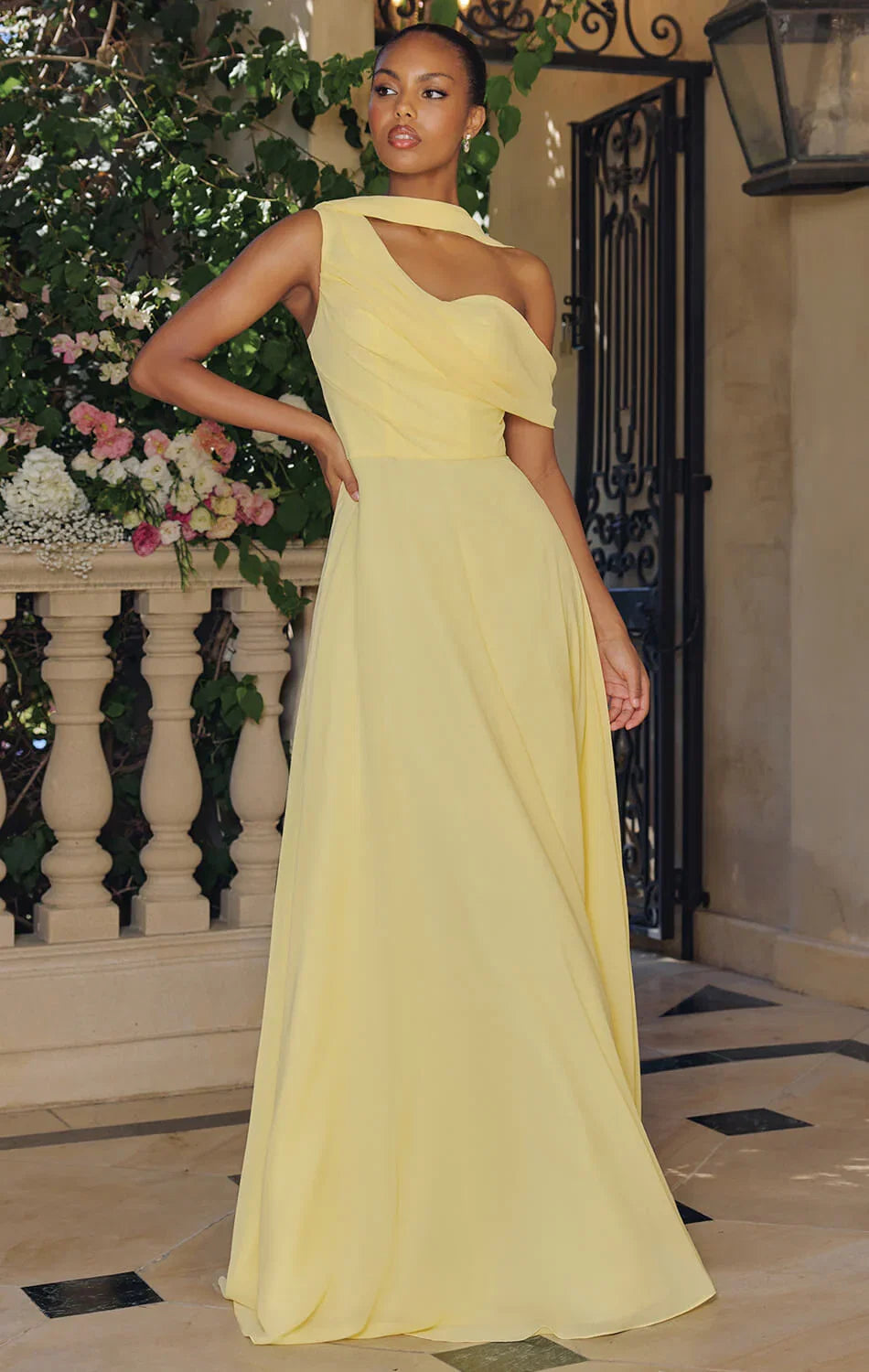 VENUS GOWN ONE SHOULDER CHIFFON DRESS
