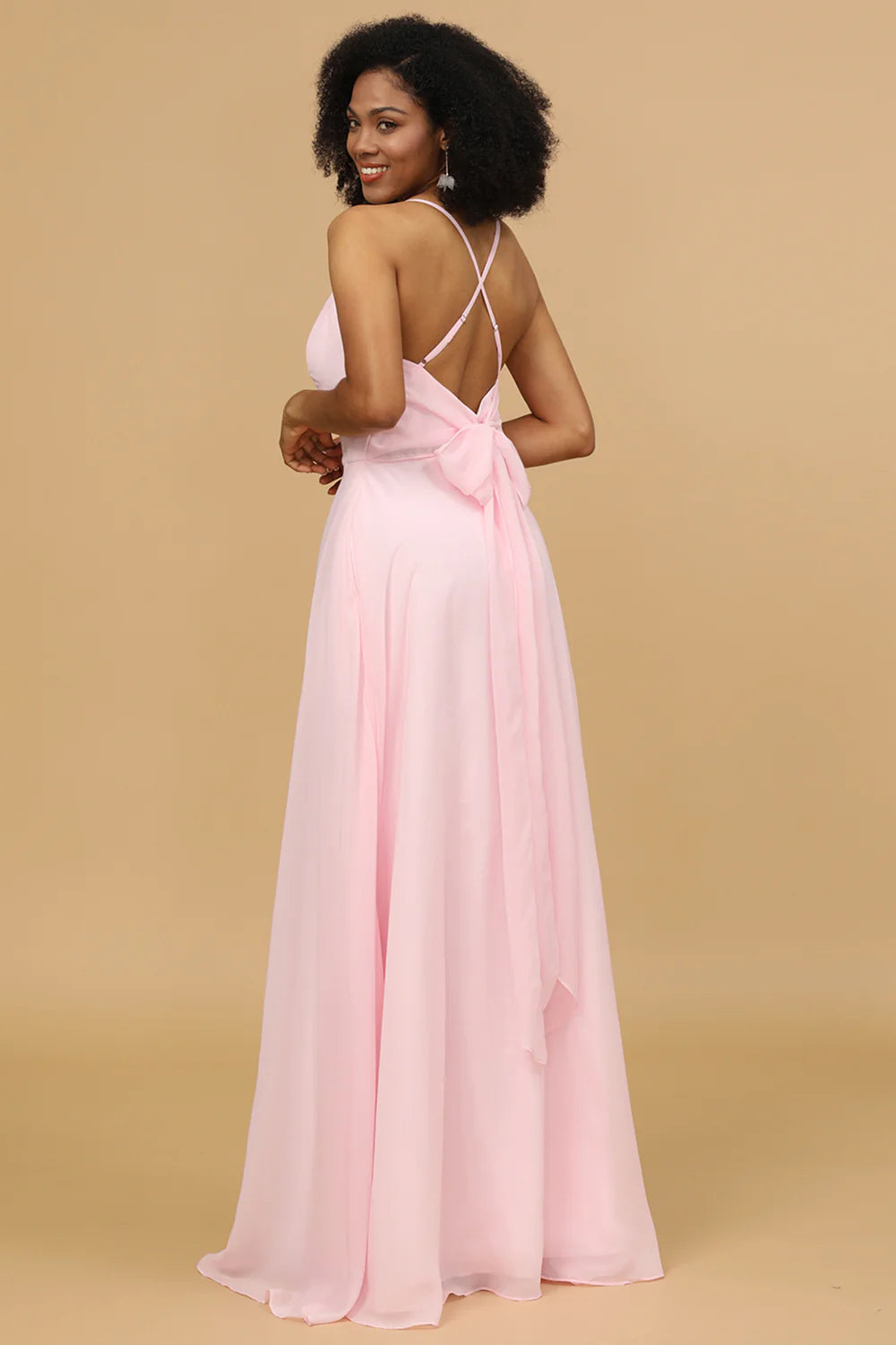 Sheath Column Spaghetti Straps Long Chiffon Bridesmaid Dress