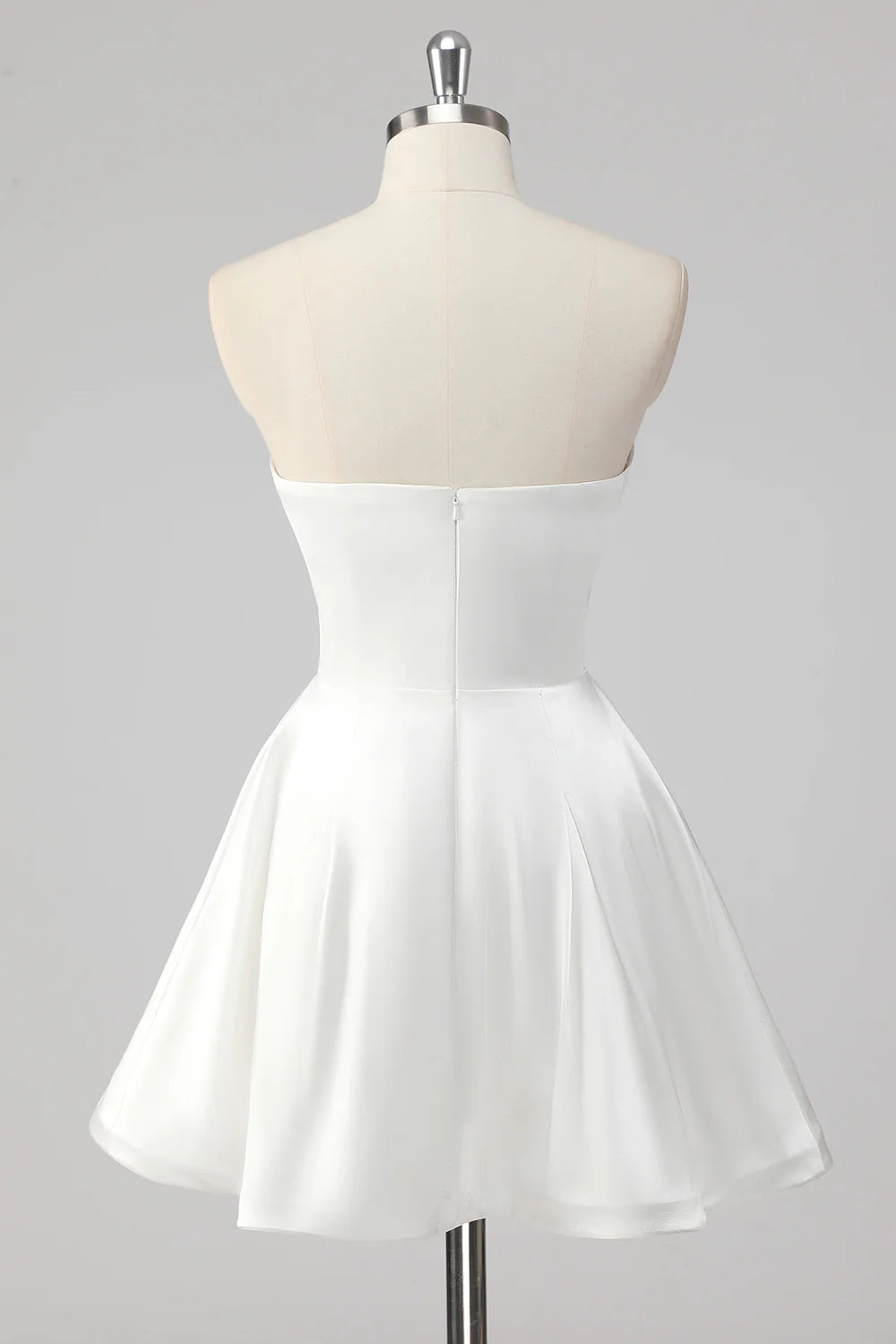 Simple A Line Strapless Satin Little White Graduation Dress