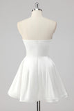 Simple A Line Strapless Satin Little White Graduation Dress
