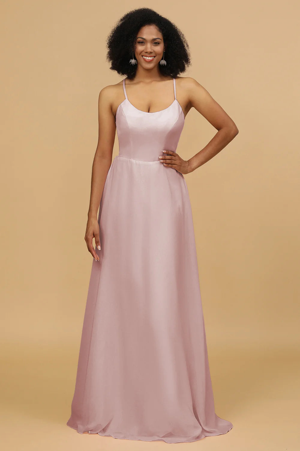 Sheath Column Spaghetti Straps Long Chiffon Bridesmaid Dress