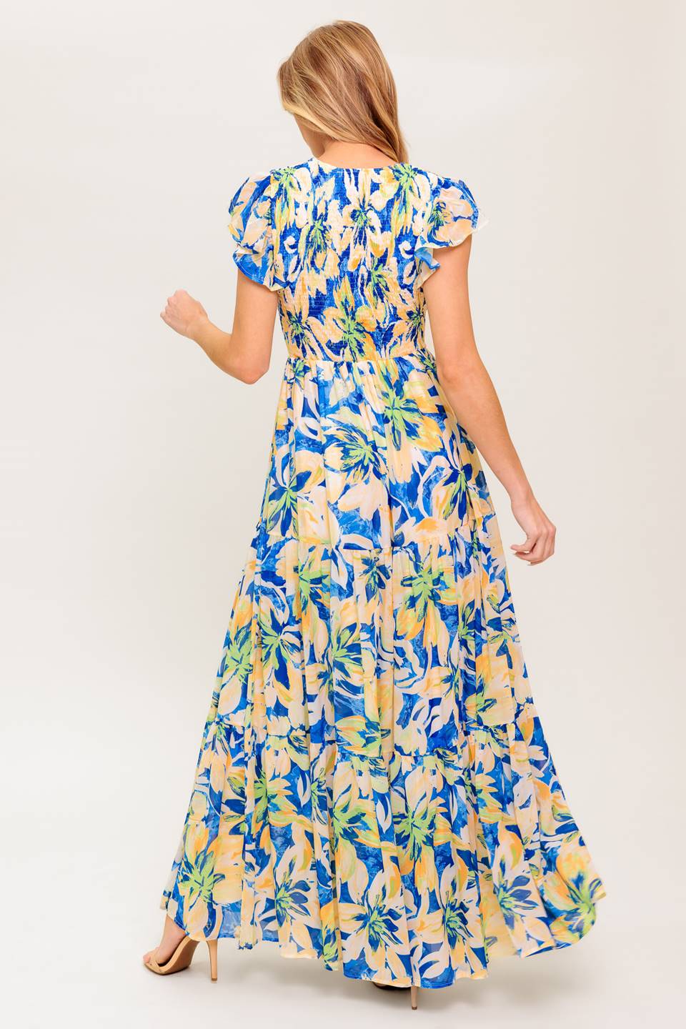 BRIDGEPORT MAXI DRESS BLUE FLORAL SUMMER DRESS