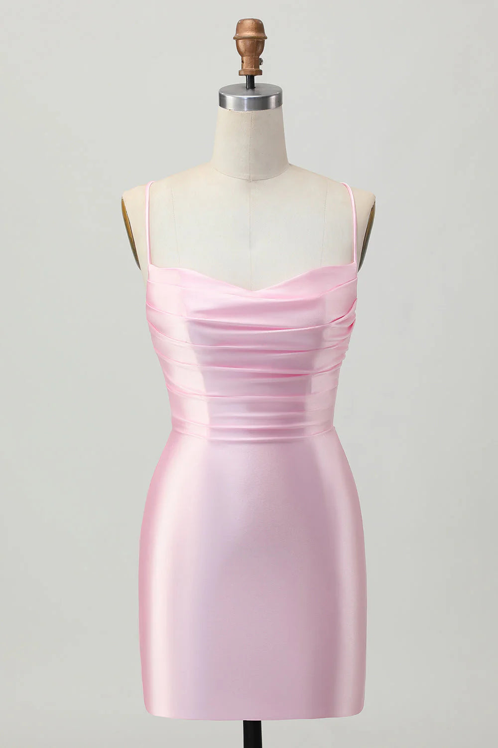 Blush Pink Bodycon Short Homecoming Dress with Lace Up Back