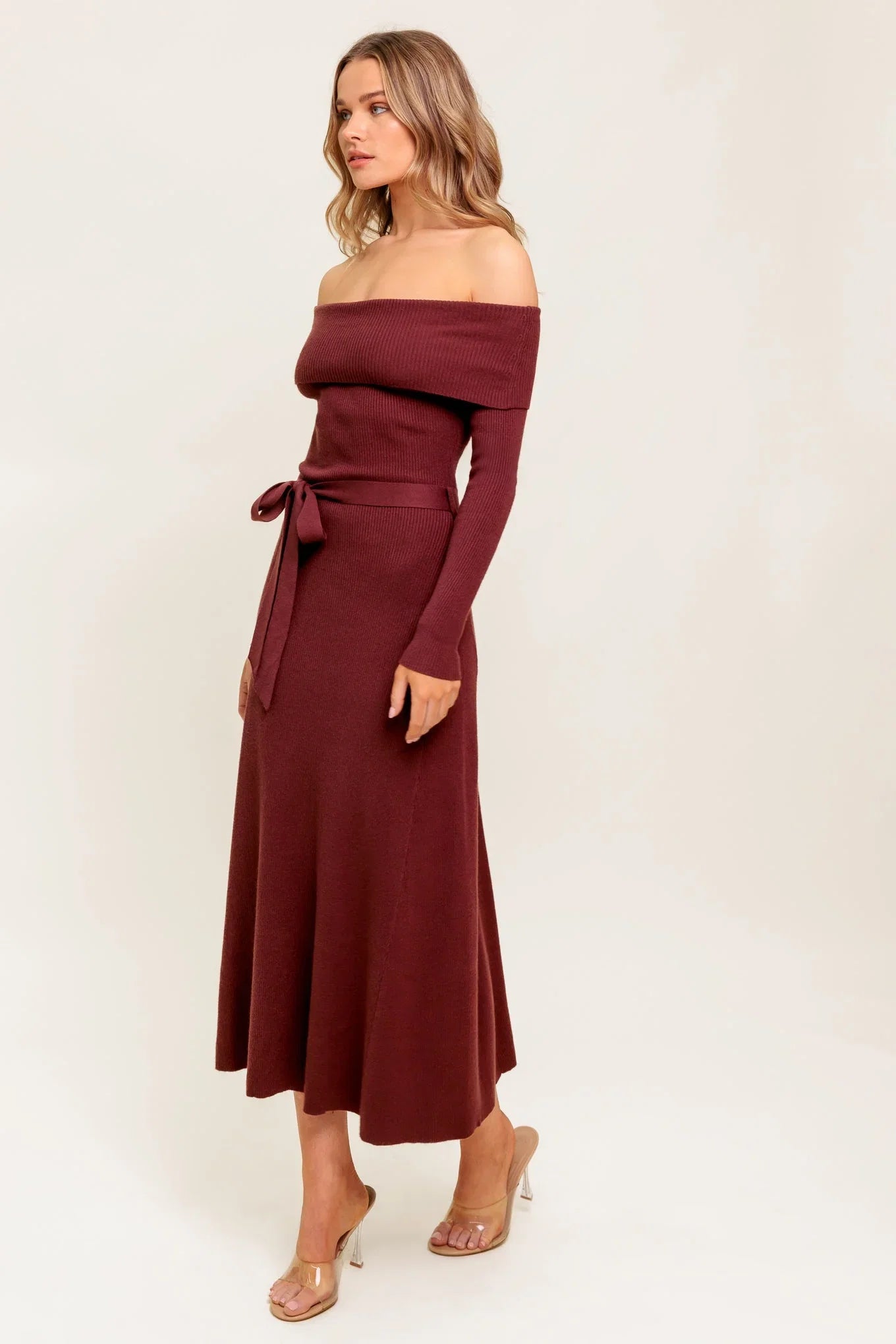 RUSTIC RETREAT OFF THE SHOULDER SWEATER DRESS