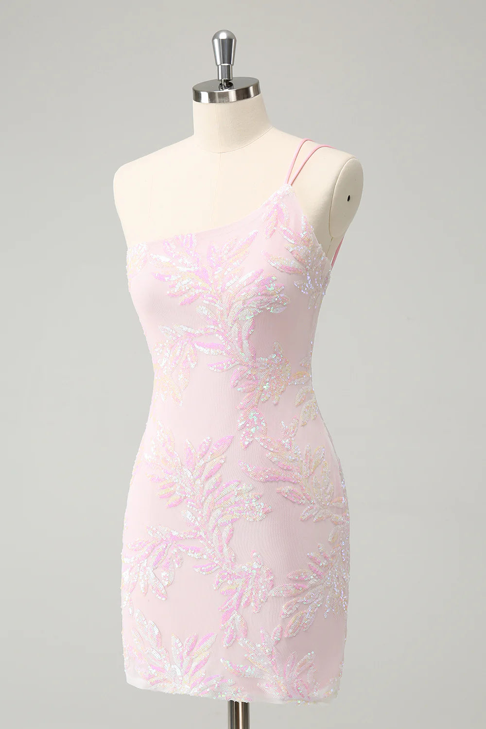 Sparkly Pink Bodycon One Shoulder Short Homecoming Dress with Sequins