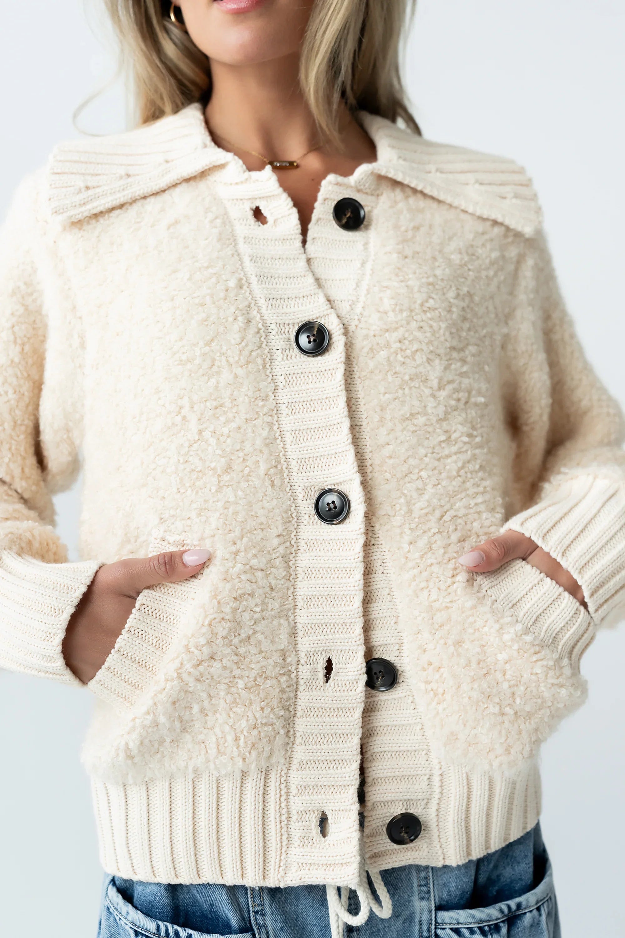 Jonah Collared Cardigan in Cream FINAL SALE