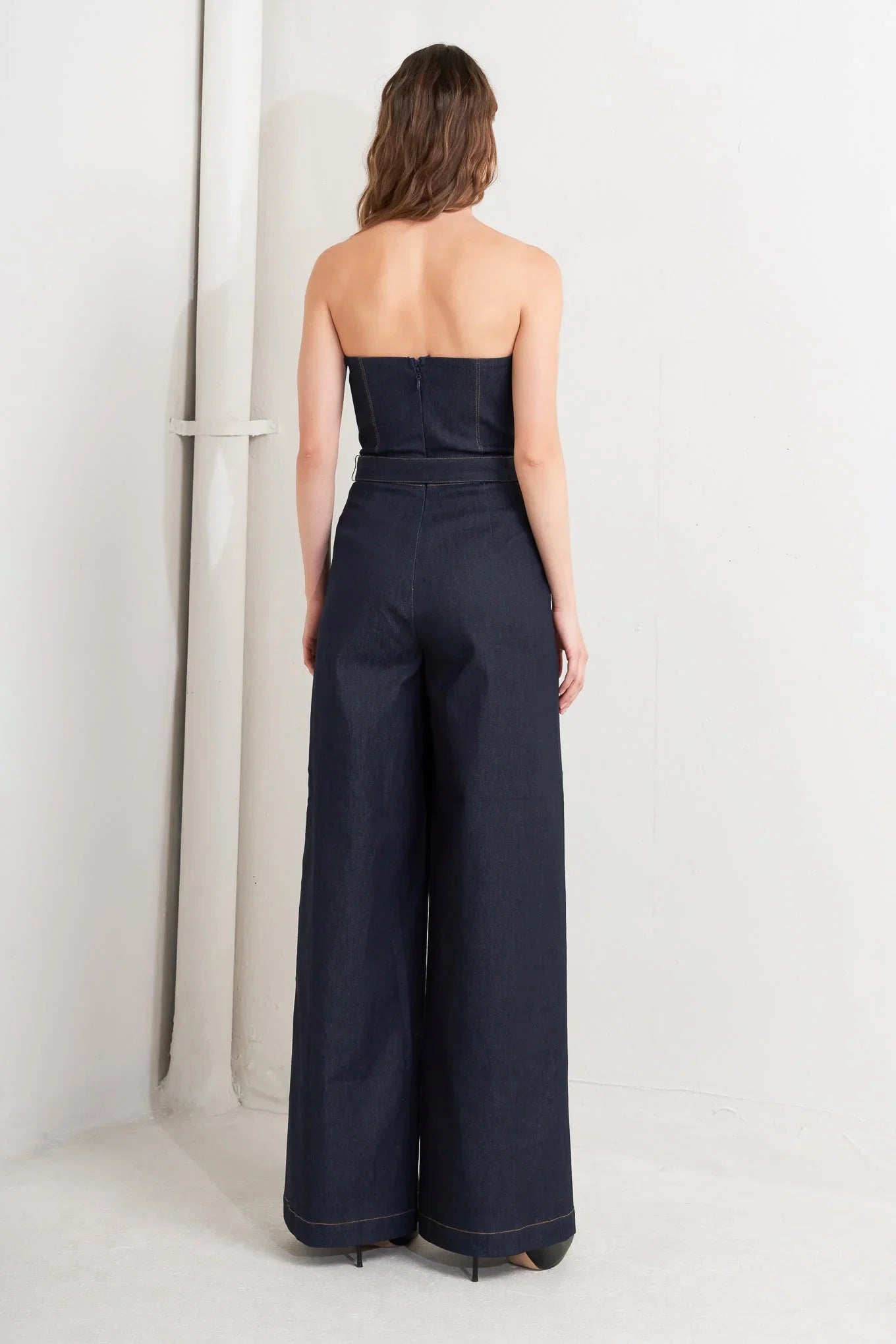 LE BONHEUR V CUT VOW DENIM JUMPSUIT FINAL SALE