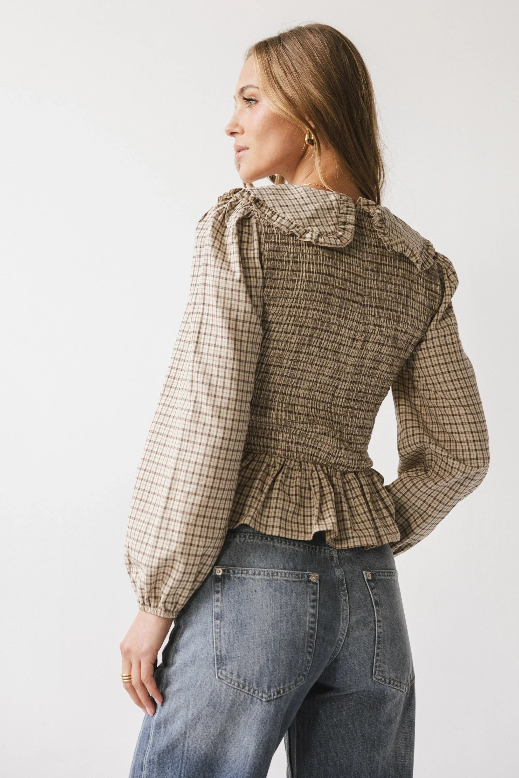 Kristy Smocked Blouse in Beige FINAL SALE