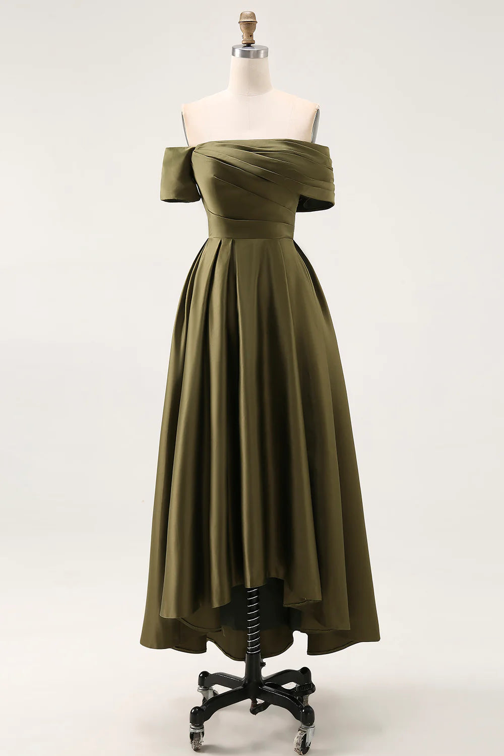 Olive A Line Off The Shoulder Ruched Satin Long Mother of the Bride Dress