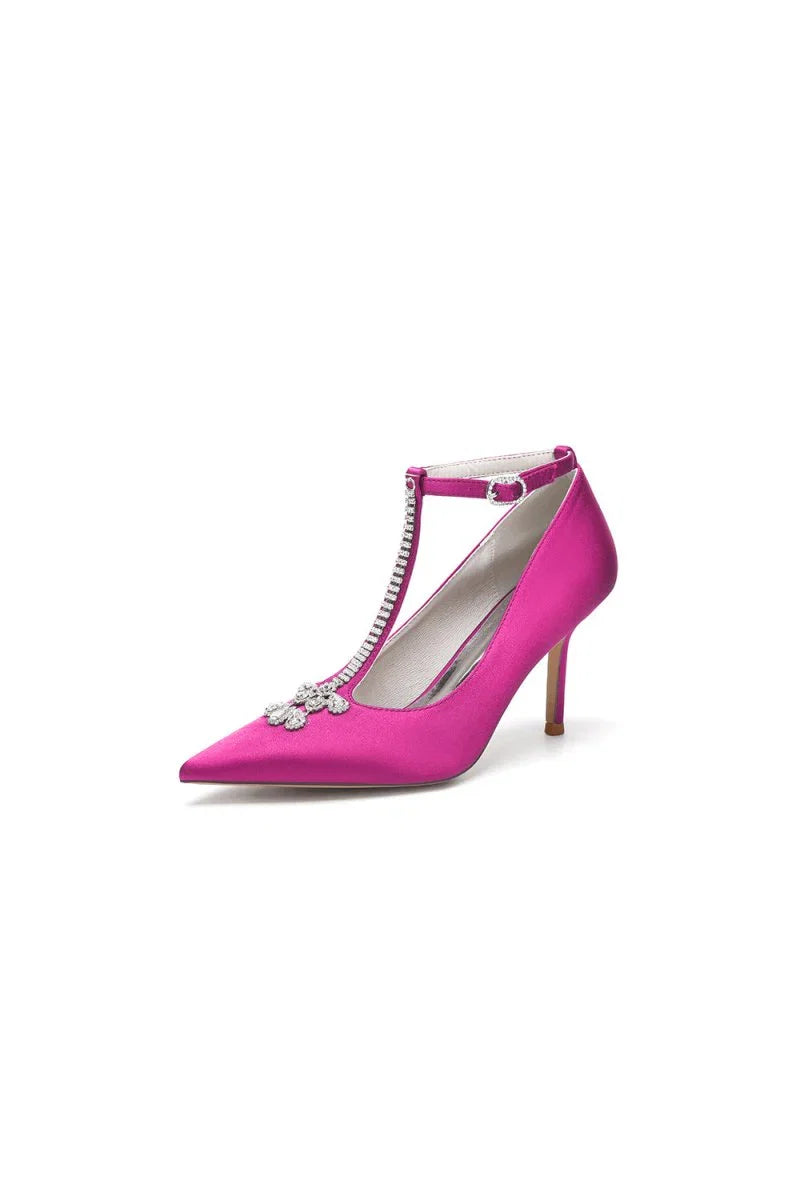 Party Pointed Toe Crystal Strap High Heels Shoes