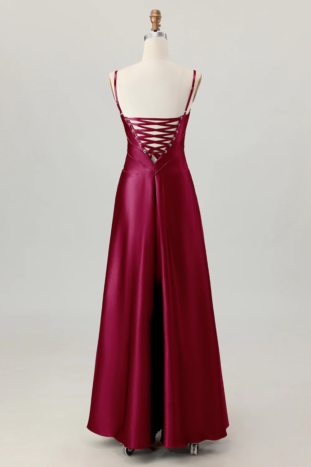 Coffee A Line Spaghetti Straps Long Bridesmaid Dress with Lace Up Back