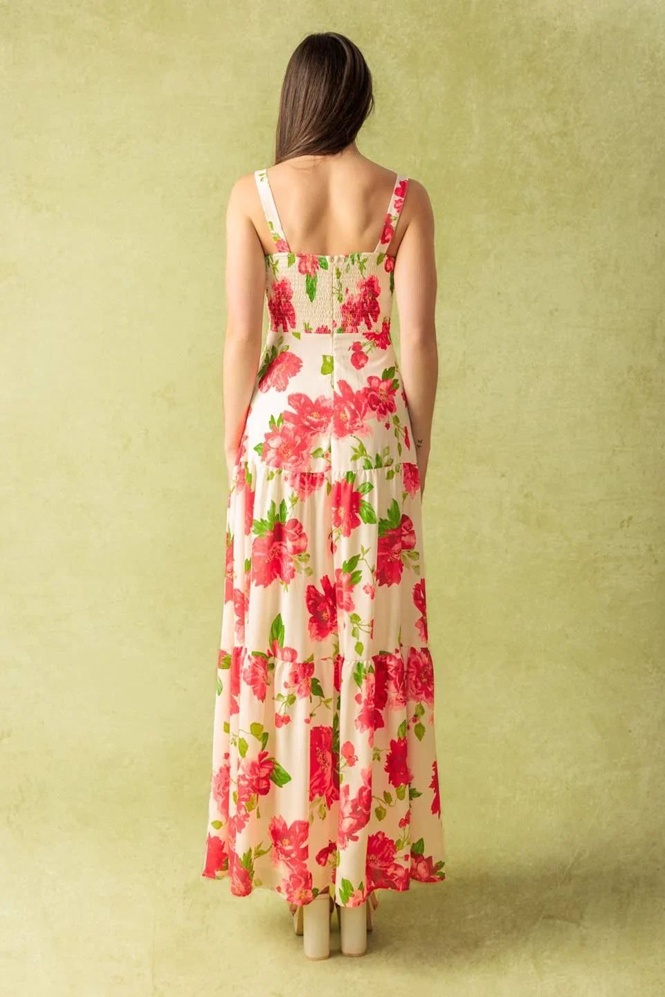 CRIMSON BLOOMS RED FLORAL MAXI DRESS