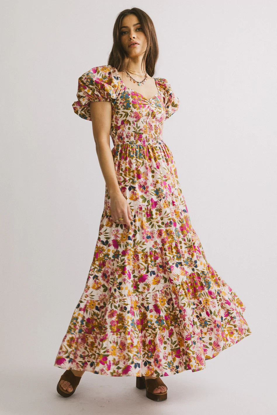 Robbie Floral Midi Dress in Pink FINAL SALE