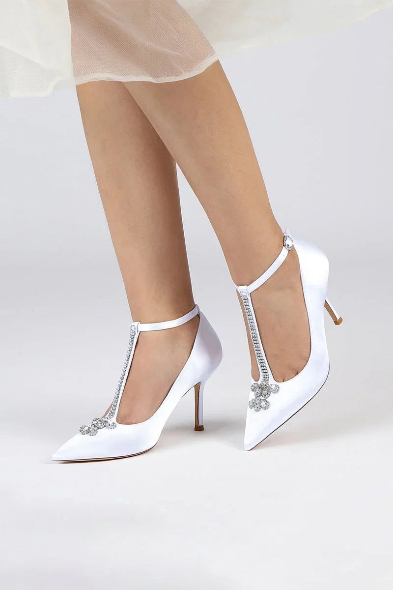Party Pointed Toe Crystal Strap High Heels Shoes