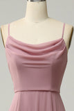 Dusty Rose A Line Spaghetti Straps Sleeveless Chiffon Bridesmaid Dress