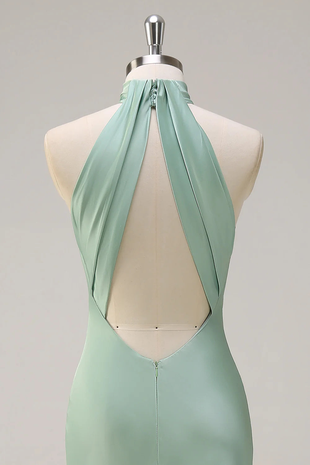 Agave Sheath Halter Satin Floor Length Bridesmaid Dress with Open Back