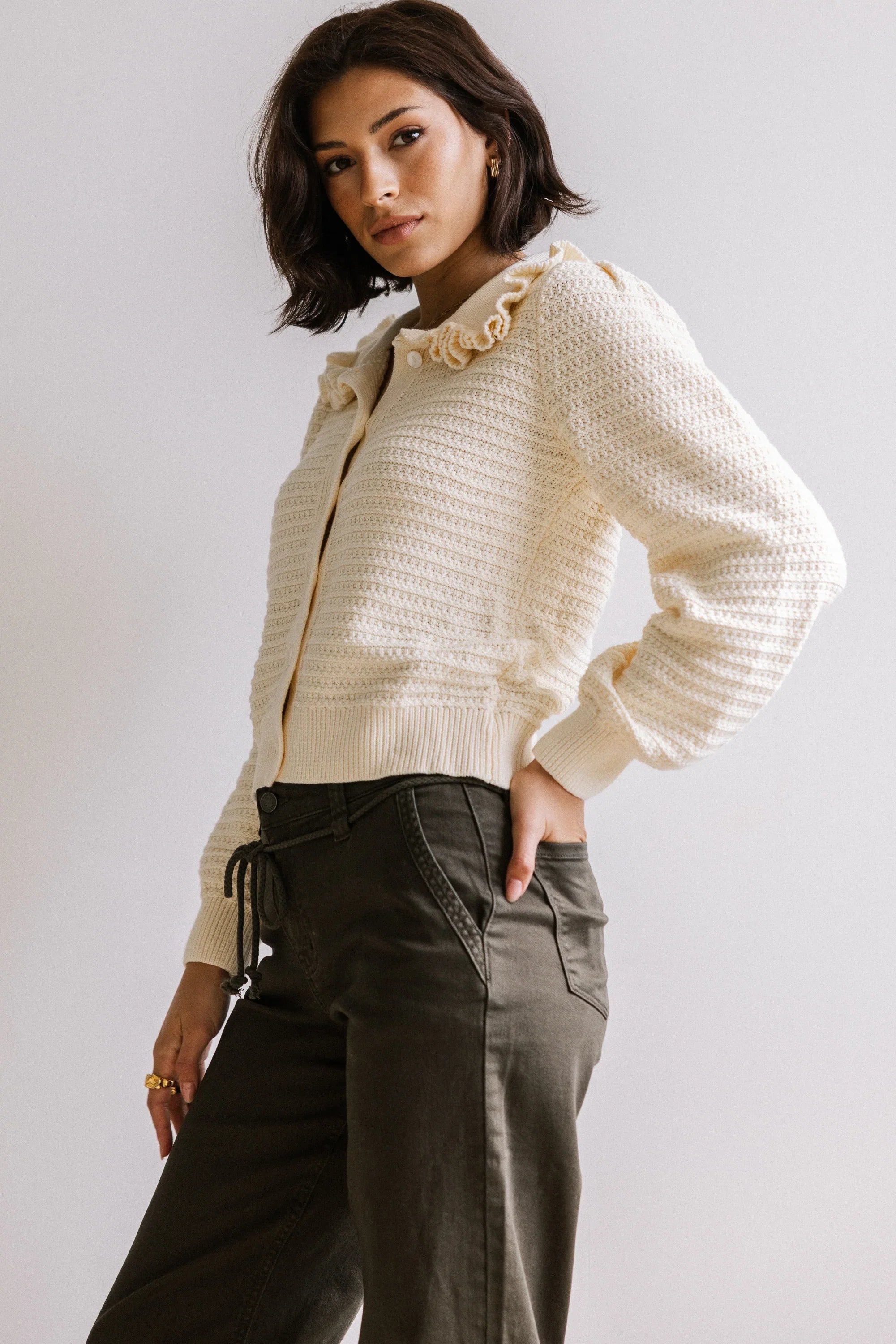 Maureen Collared Cardigan in Oatmeal FINAL SALE