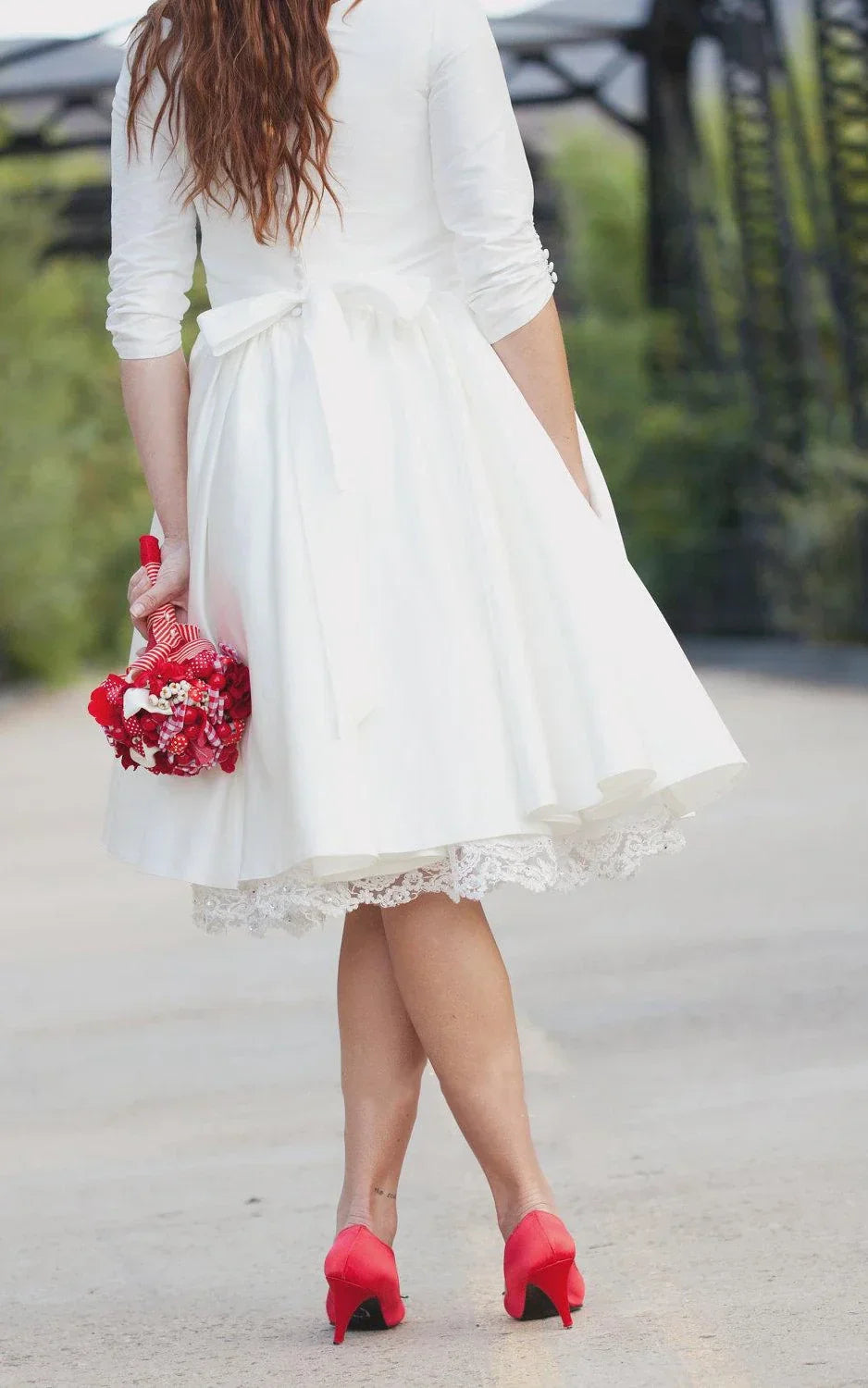 Knee Length Wedding Dress With 3 4 Sleeves