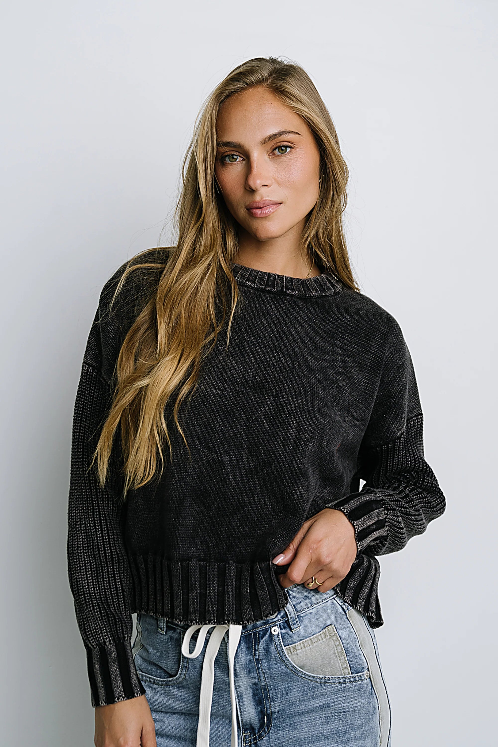 Payton Knit Sweater in Washed Black FINAL SALE