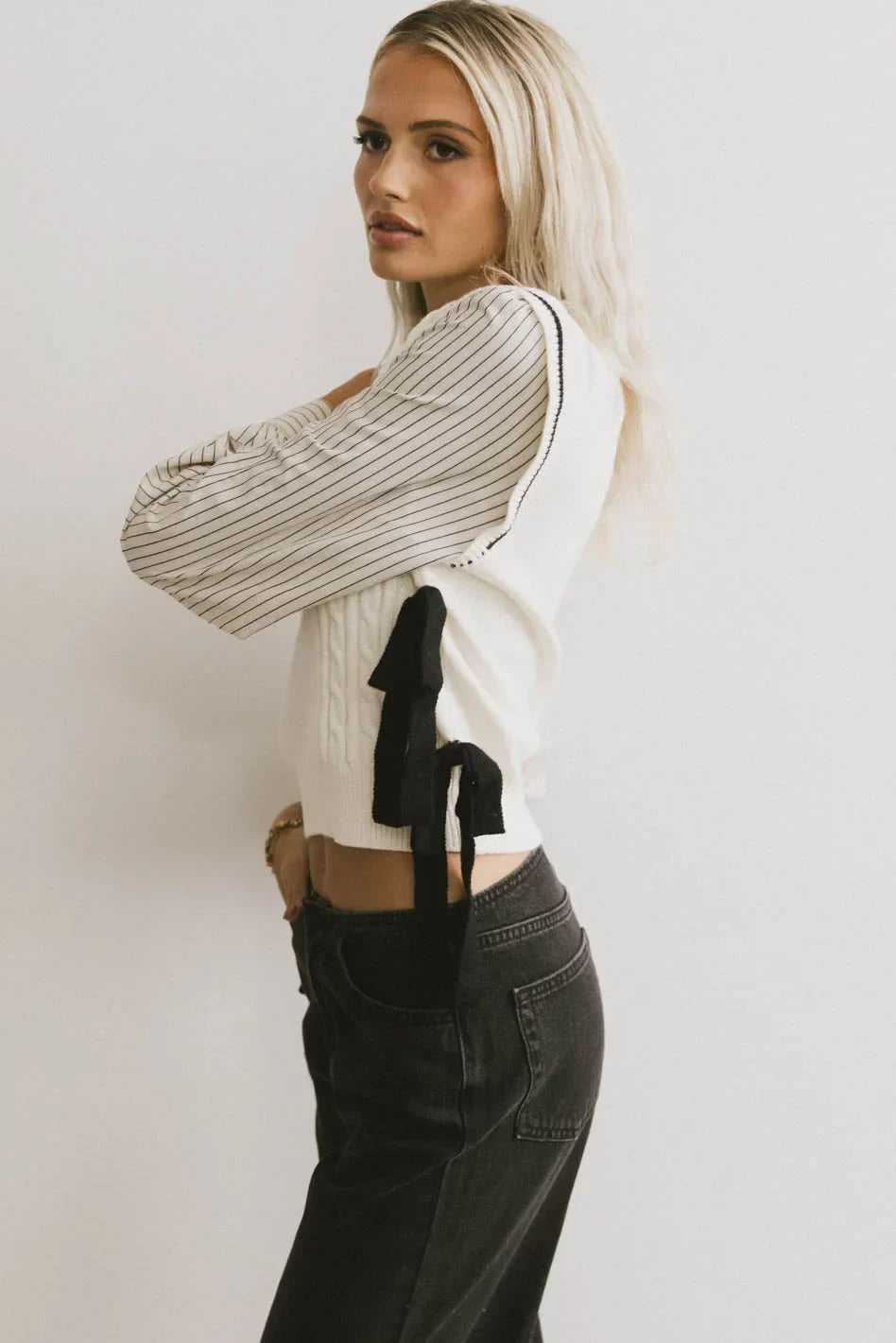 Montie Striped Sweater Top in Cream FINAL SALE