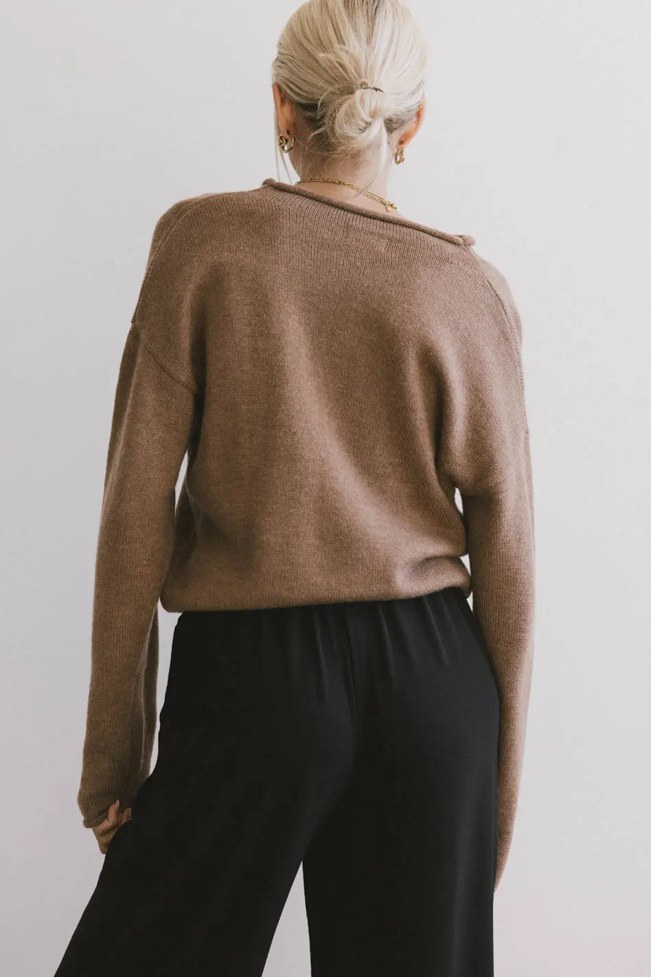 Meli Button Front Knit Sweater in Brown FINAL SALE
