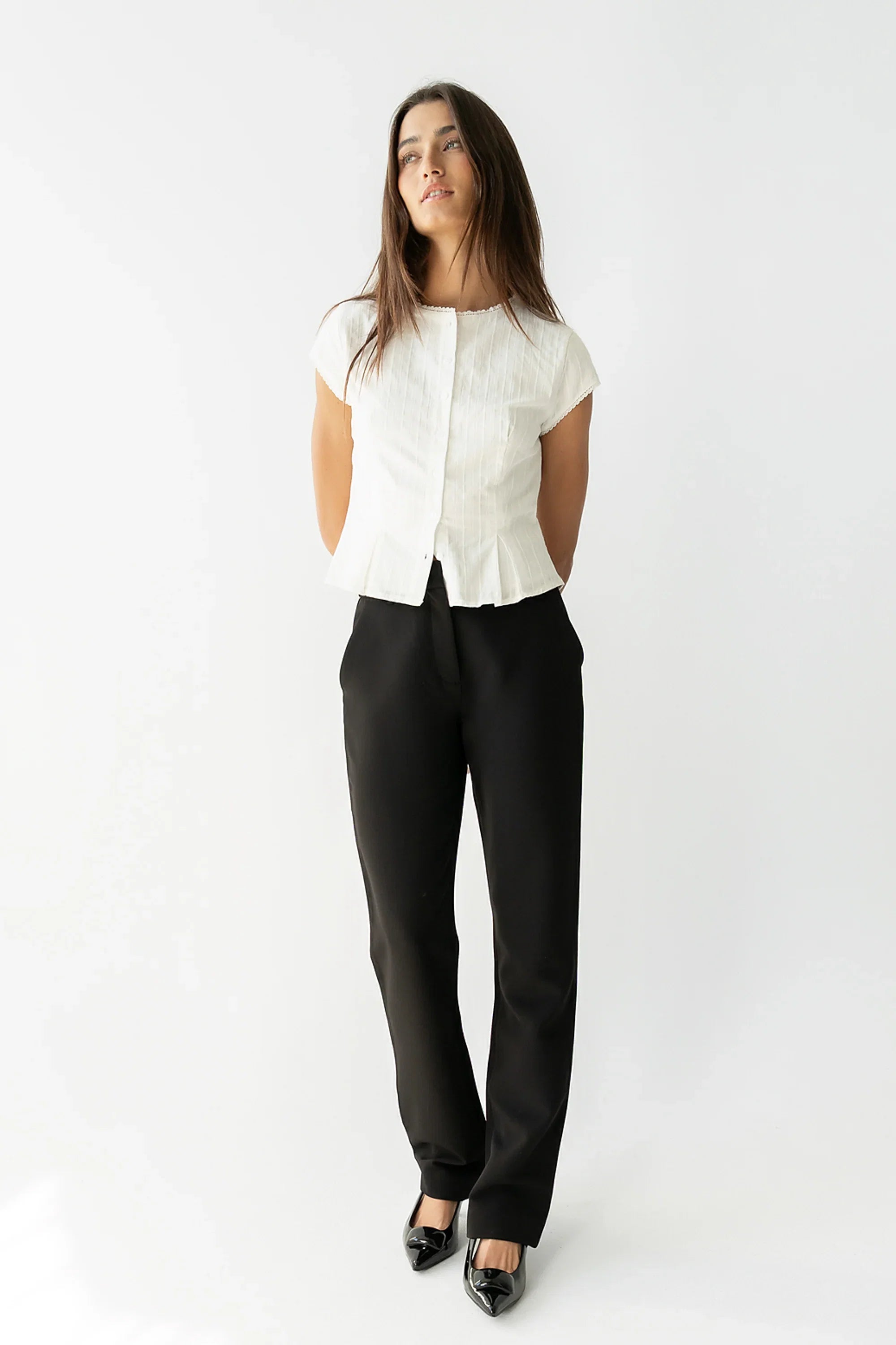 Rumi Button Front Blouse in White