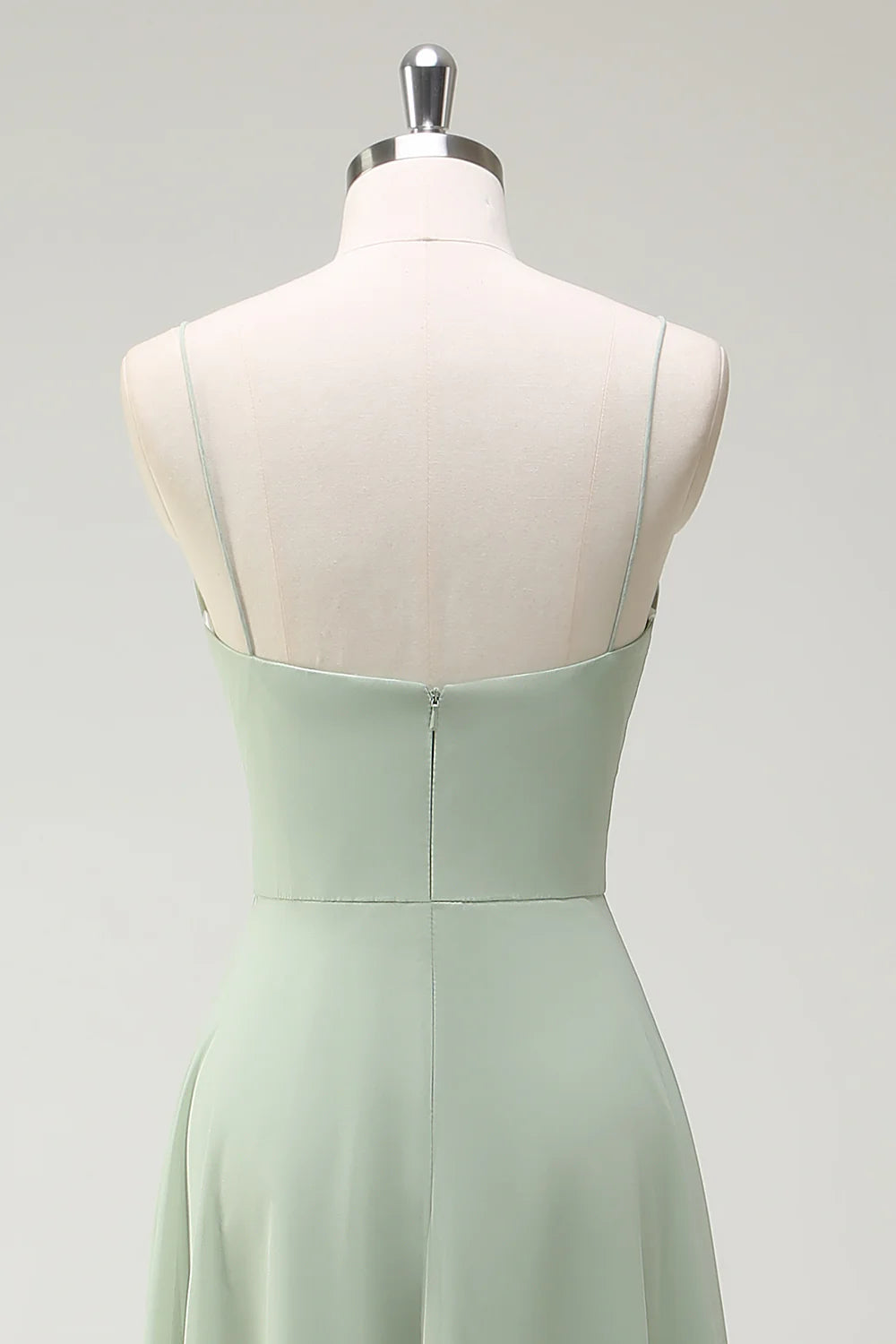 Dusty Sage A Line Spaghetti Straps Chiffon Pleated Long Bridesmaid Dress