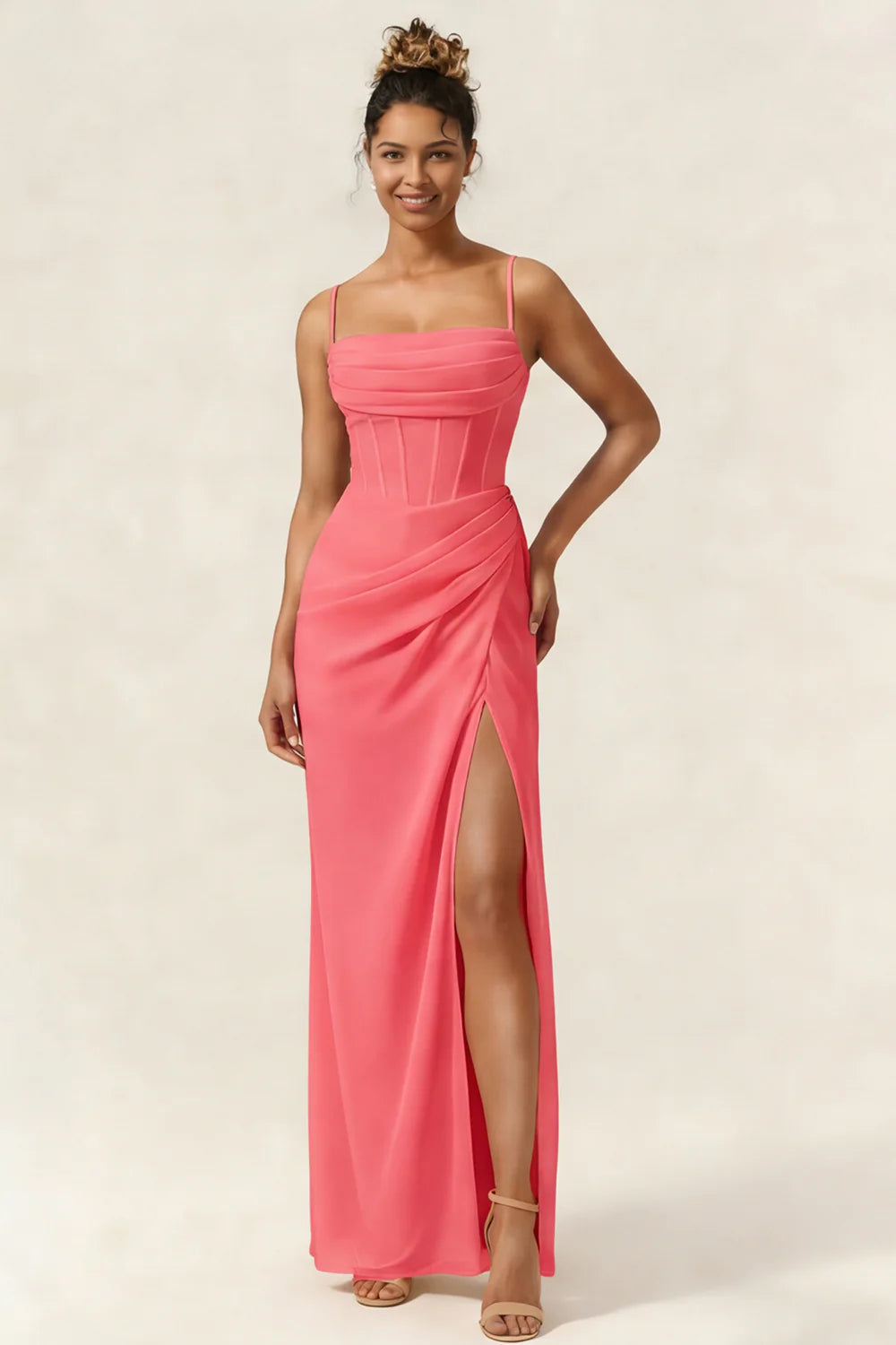 Green Flower Mermaid Corset Chiffon Long Bridesmaid Dress with Slit