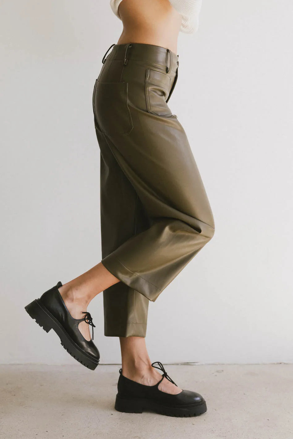 Sadie Wide Leg Pants in Olive Leather FINAL SALE