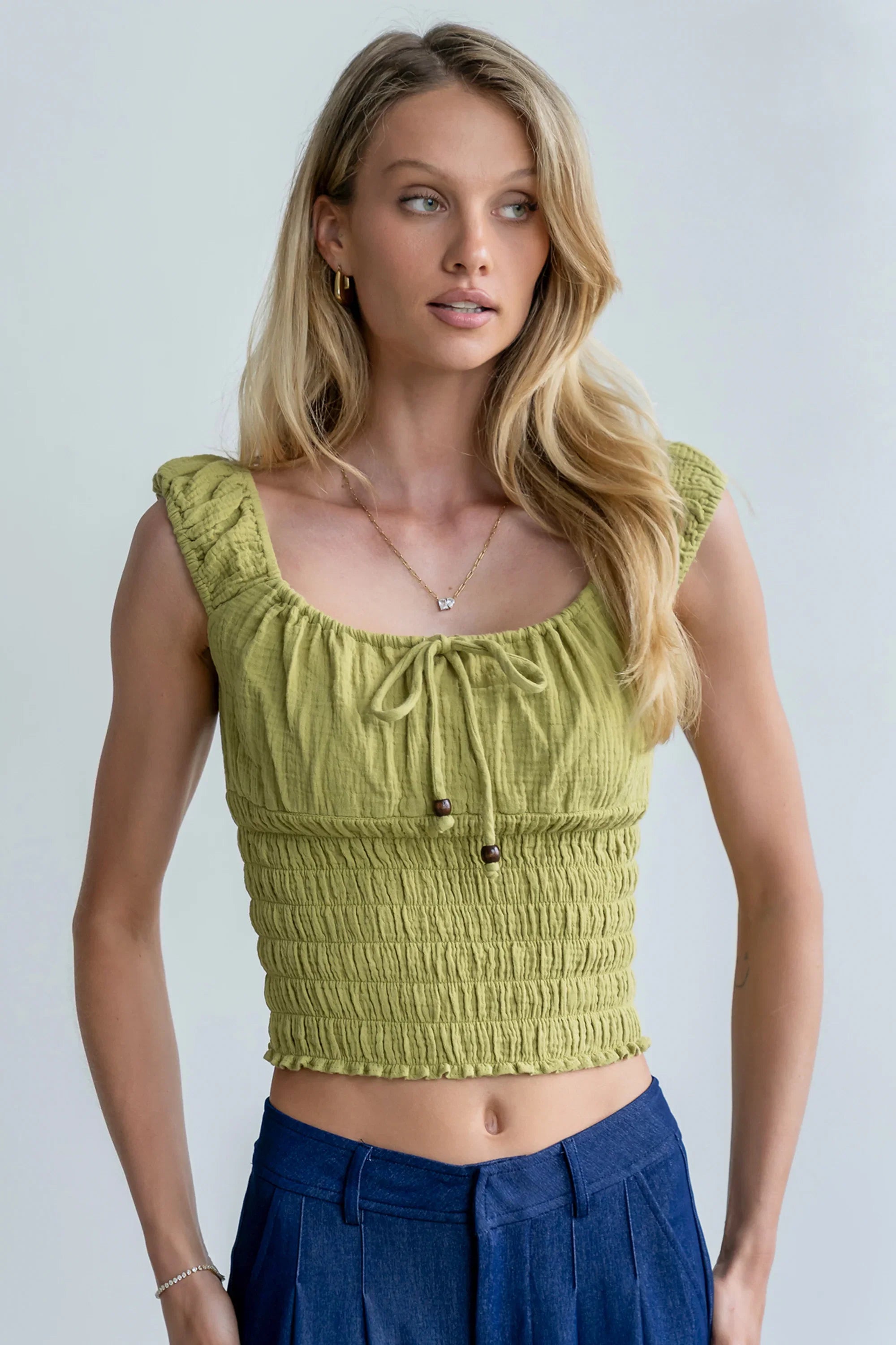 Morgan Smocked Top in Green