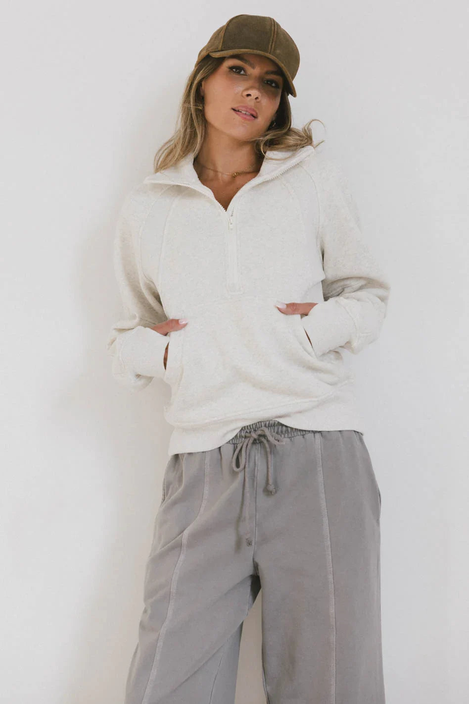 Krista Half Zip in Bone FINAL SALE