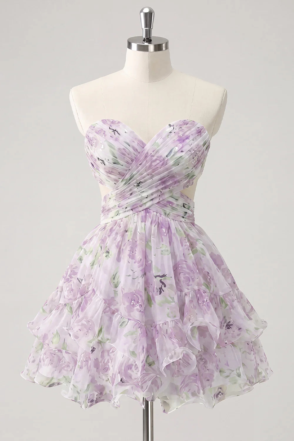 Sweetheart Light Green A Line Floral Short Homecoming Dress