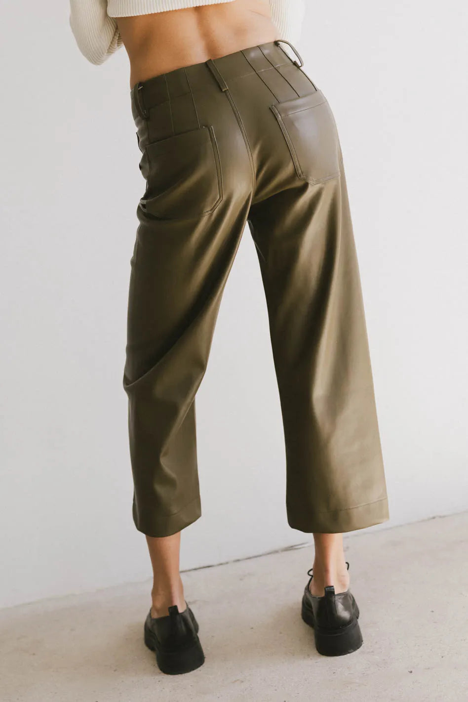 Sadie Wide Leg Pants in Olive Leather FINAL SALE