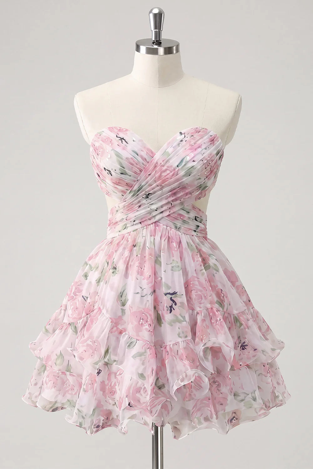 Sweetheart Light Green A Line Floral Short Homecoming Dress