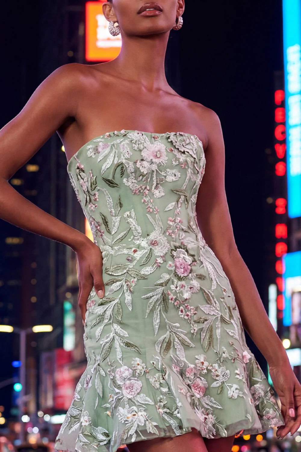 Strapless Bodycon Embroidered Sage Green Homecoming Dress