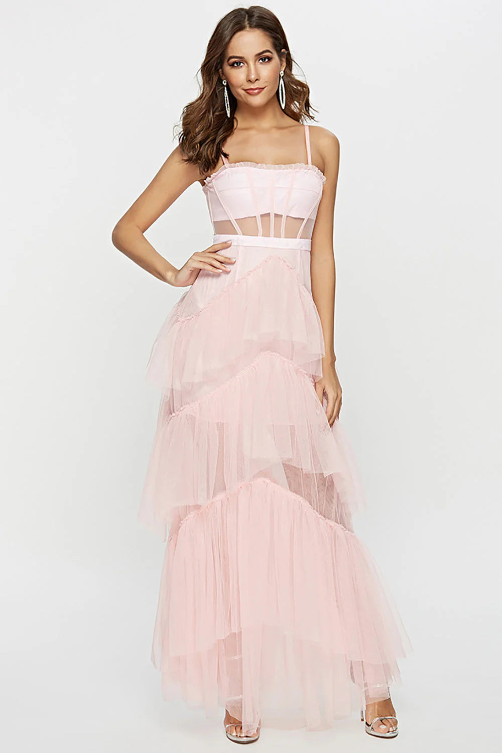 Black Corset Asymmetrical Tulle Maxi Dress