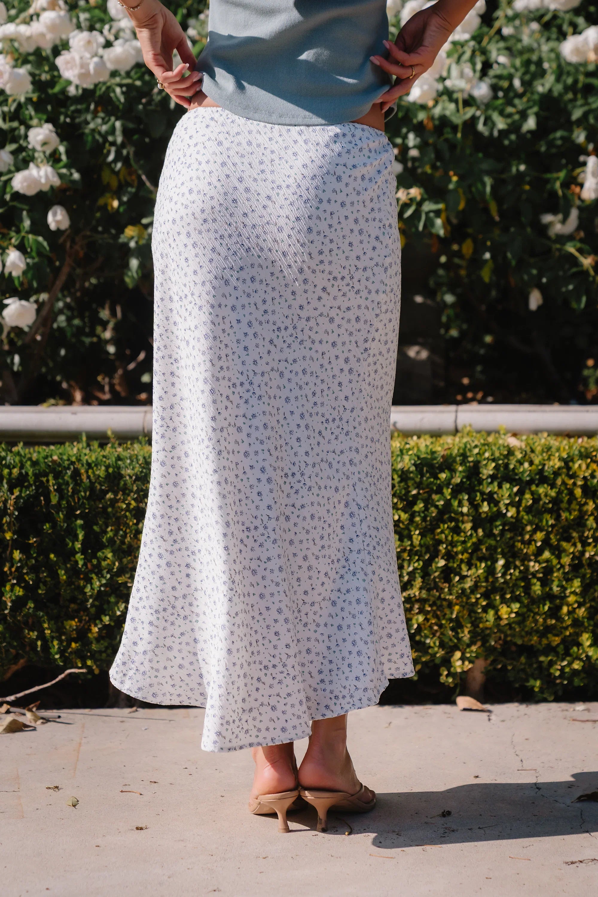 Moxie Floral Maxi Skirt in Off White