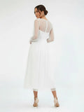 Elegant A Line Long Sleeve Tea Length Wedding Dresses