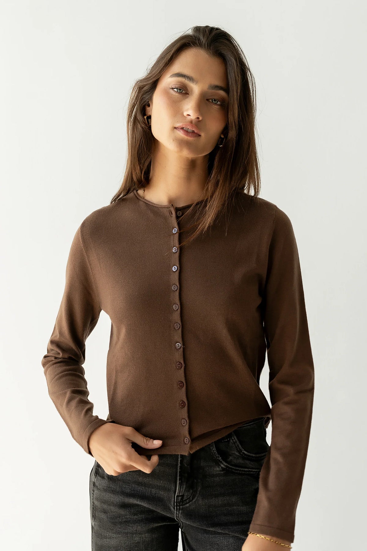 Maddy Button Up Cardigan in Brown FINAL SALE