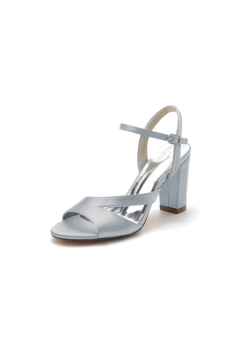 Simple Open Toe Block Heels with Ankle Strap